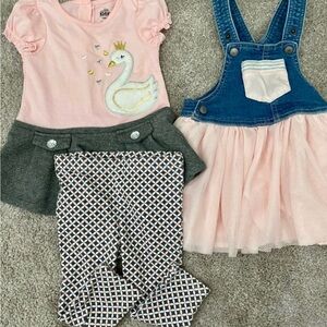 Pink Swan Set & jersey dress overalls (18m)
